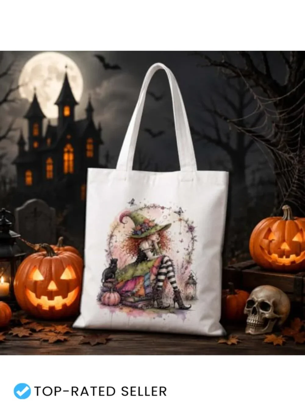Halloween Ghost Tote Bag 15x15.4 Inch Foldable Tote Purse for Women